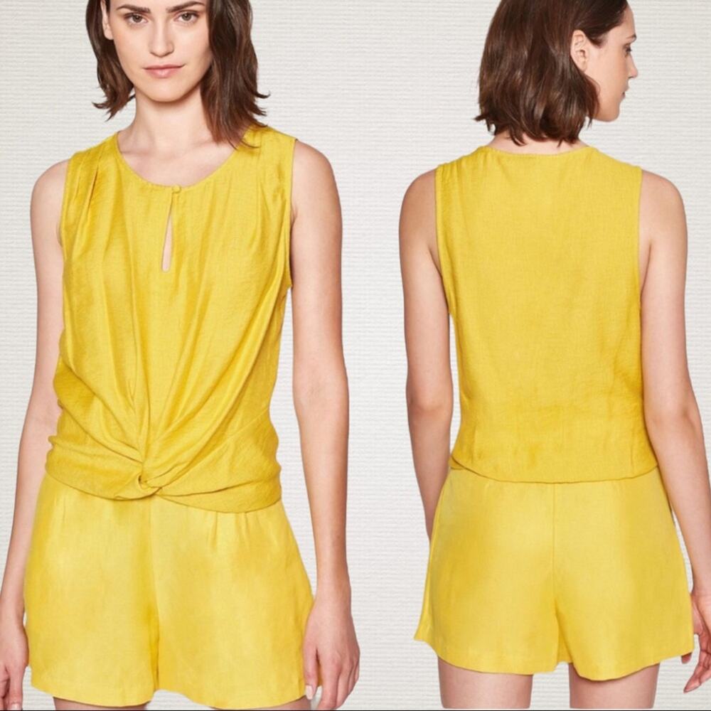 Joie Womens M Chayenne Knotted Top Sulphur Yellow Flax Blend Sleeveless